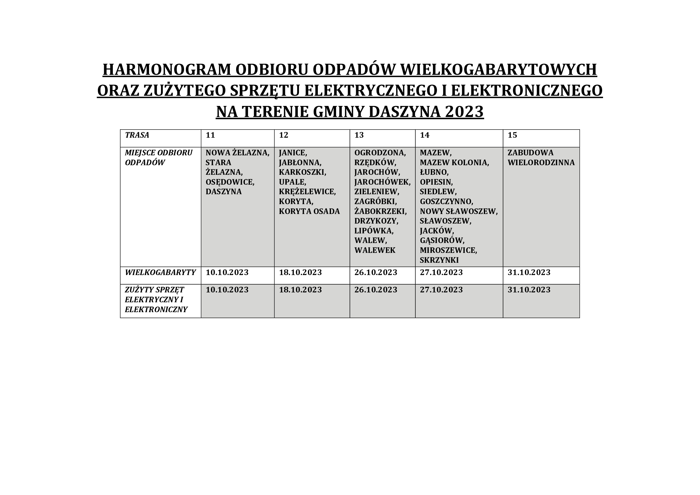 Zbiórka odpadów wielkogabarytowych i elektroodpadów Daszyna 2023